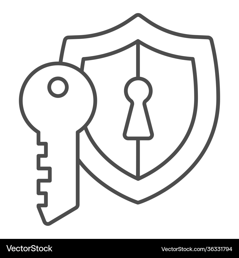 Emblem with keyhole and key thin line icon web Emblem with keyhole and key thin line icon web Vector Image