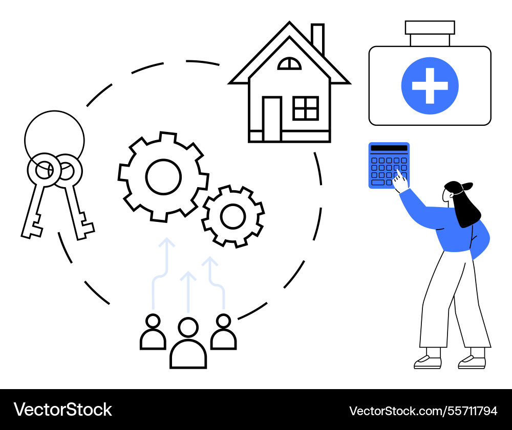 Female figure calculating strategies with keys Vector Image