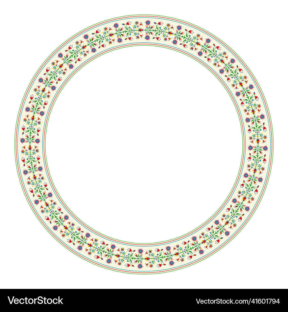 Floral round frame style of mexican embroidery Floral round frame style of mexican embroidery vector image