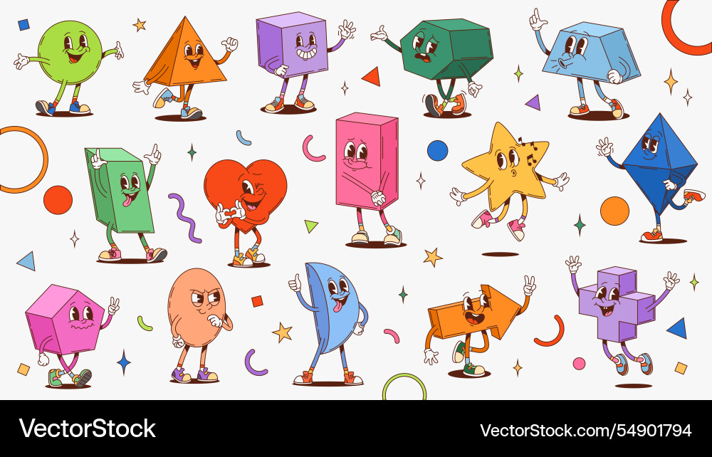 Groovy math geometric shape figure characters Vector Image