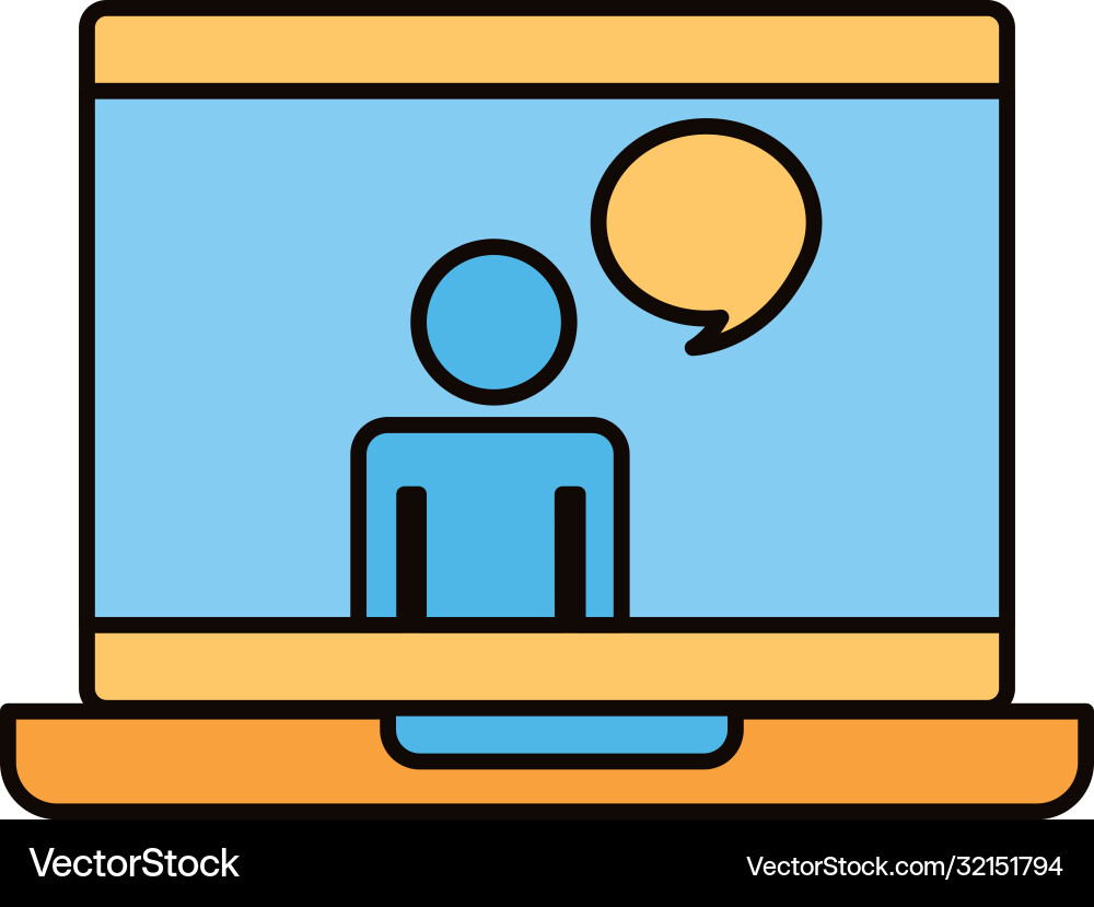 Man in laptop with speech bubble line and fill Vector Image