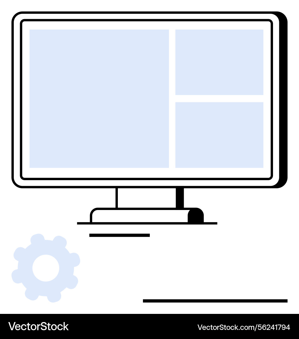Modern computer display with grid layout and gear Modern computer display with grid layout and gear vector image