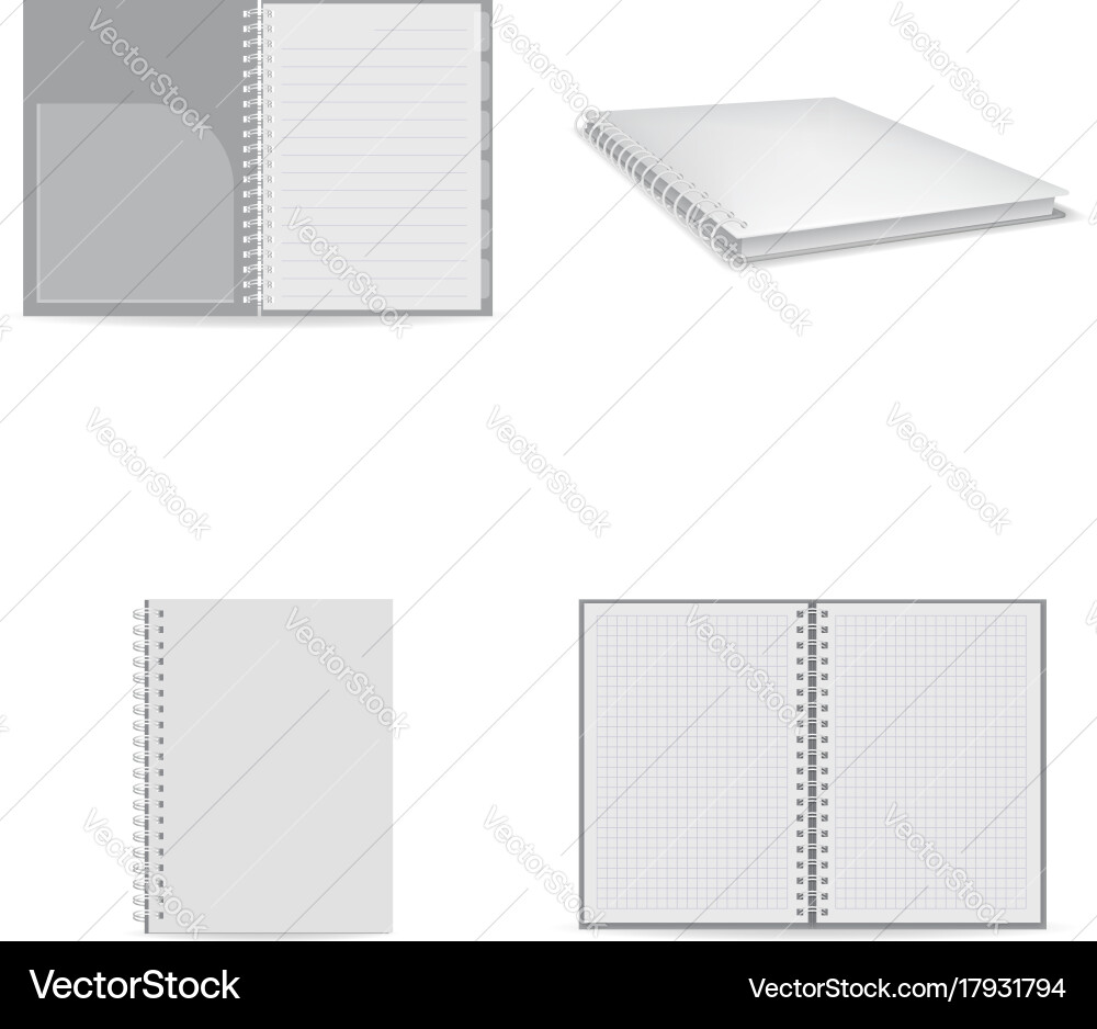 Notebook icons set realistic style vector image