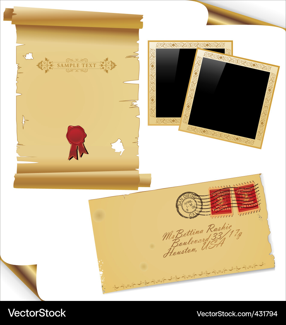 Old paper envelope and frames Vector Image