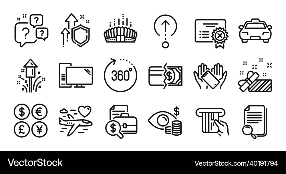Present search file and 360 degrees line icons Present search file and 360 degrees line icons vector image