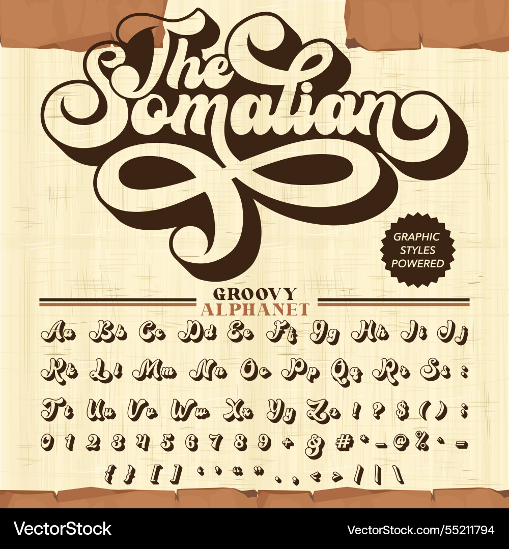 Script retro groovy vintage display bold font Script retro groovy vintage display bold font vector image