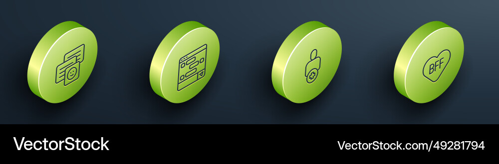 Set isometric line chat messages on laptop add vector image