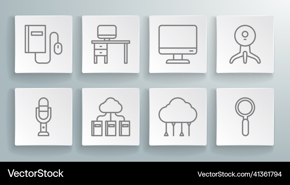 Set line microphone computer monitor and desk Set line microphone computer monitor and desk vector image