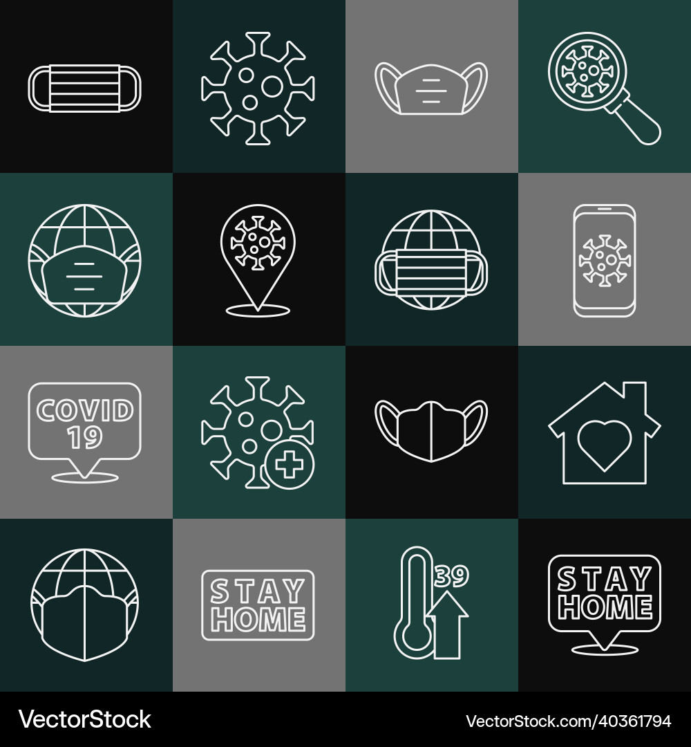 Set line stay home house with heart inside virus Set line stay home house with heart inside virus vector image