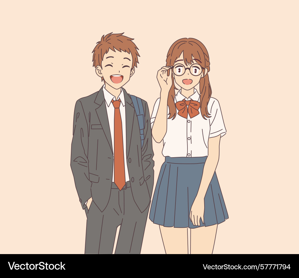 Smiling students in uniforms animated Vector Image