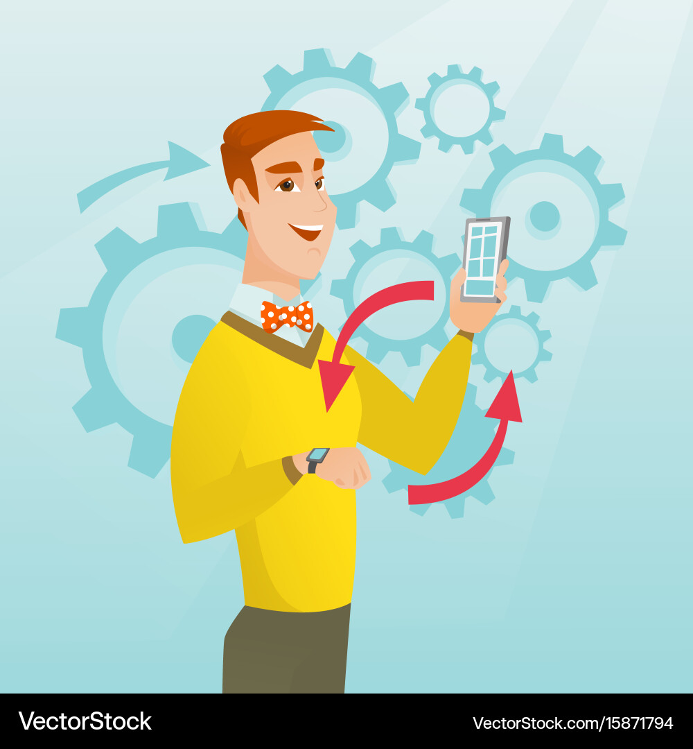 Synchronization between smartwatch and smartphone vector image