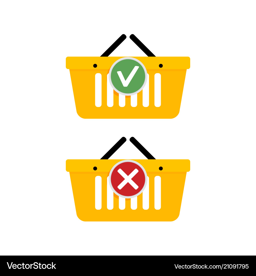 Add purchase in basket and delete icons Add purchase in basket and delete icons vector image