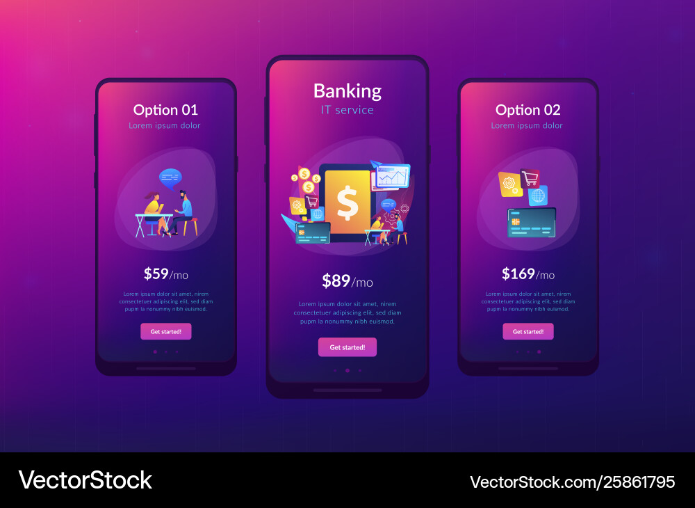 Core banking it system app interface template vector image