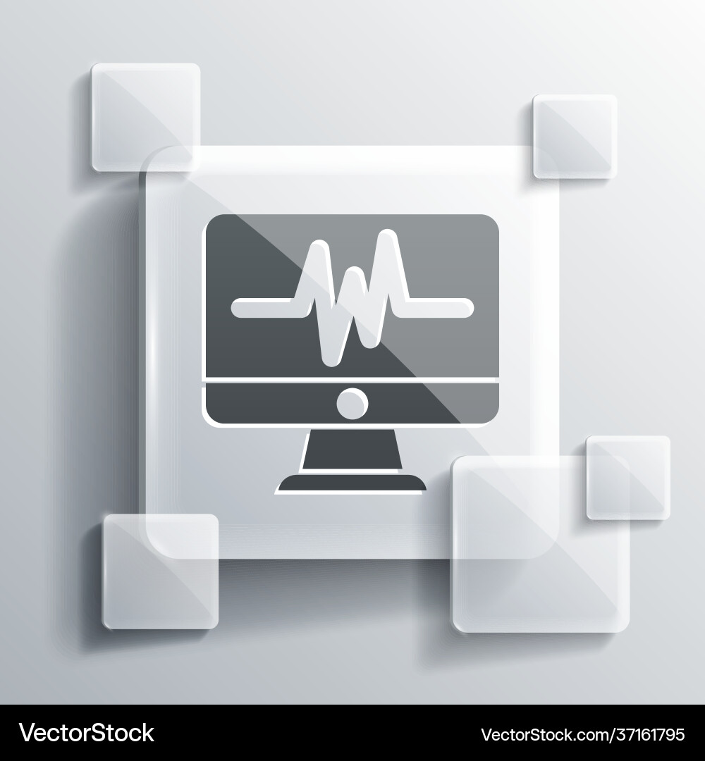 Grey computer monitor with cardiogram icon Vector Image