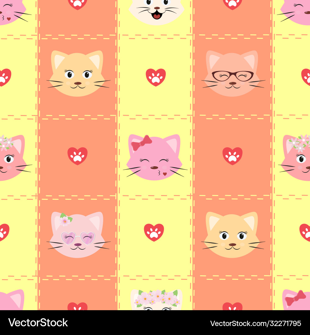 Pattern with a cat on striped background Vector Image
