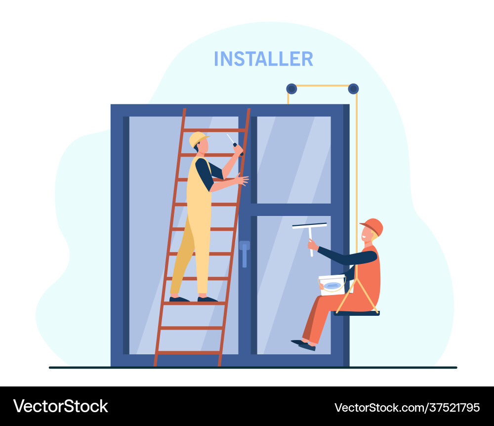 Professional workers installing window Vector Image
