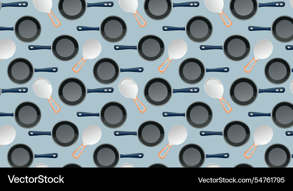 Seamless pattern with skillets and spoons Seamless pattern with skillets and spoons vector image