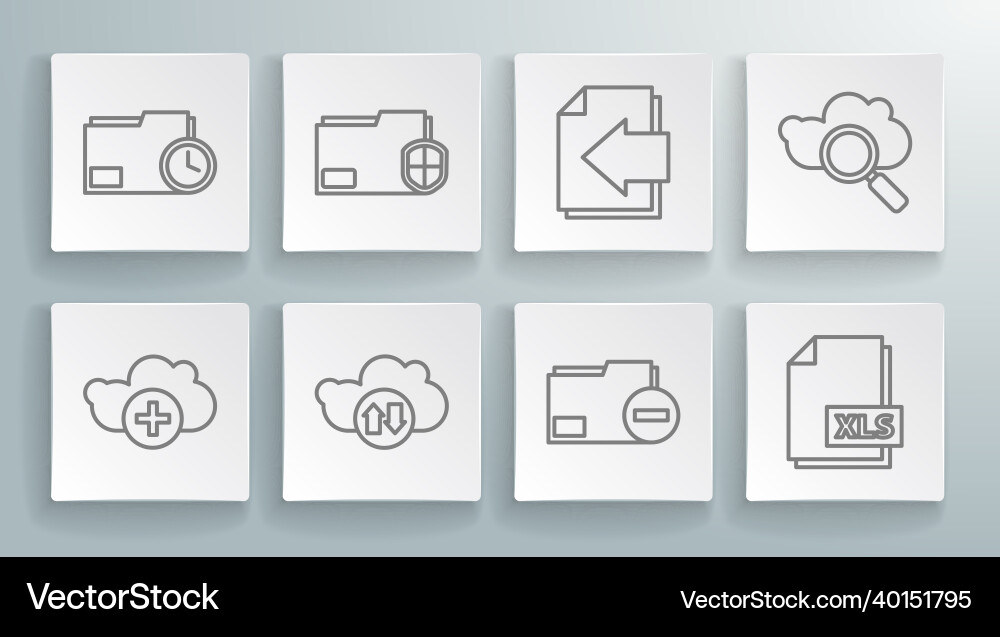Set line add cloud document folder protection Set line add cloud document folder protection vector image