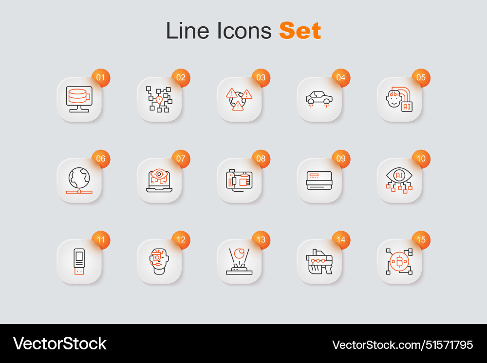 Set line blockchain technology bitcoin futuristic Vector Image