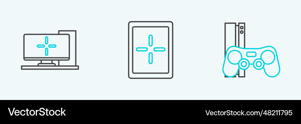 Set line game console with joystick computer Set line game console with joystick computer Vector Image
