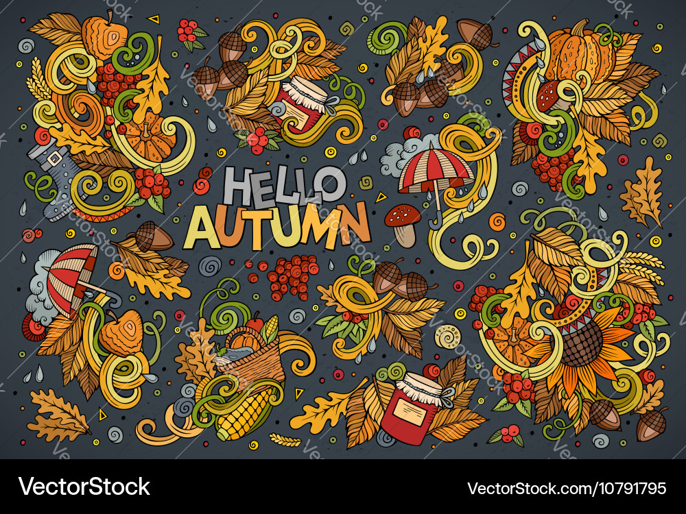 Set of autumn theme items objects and symbols vector image