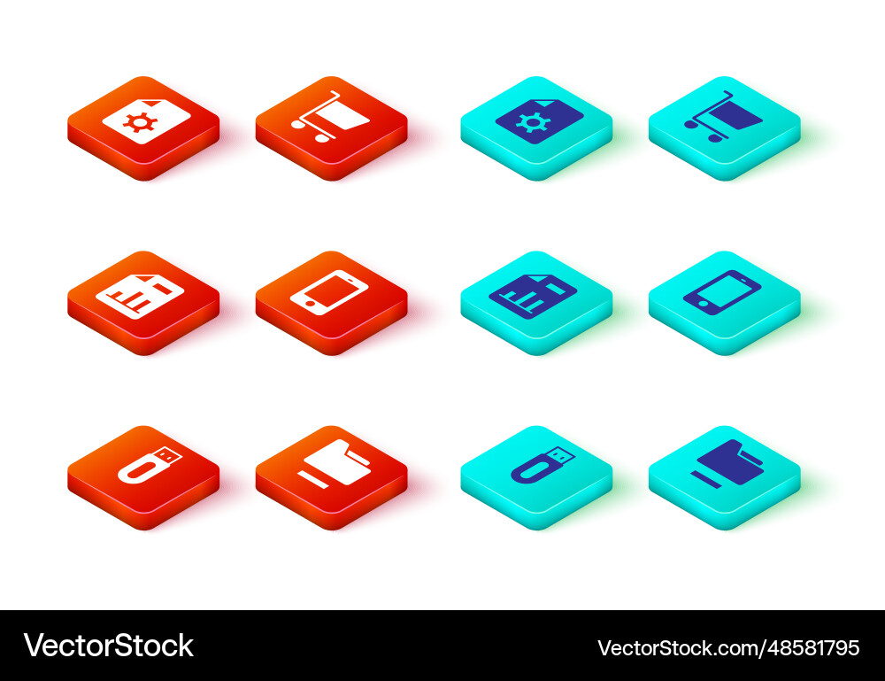Set usb flash drive document folder with graph Set usb flash drive document folder with graph vector image