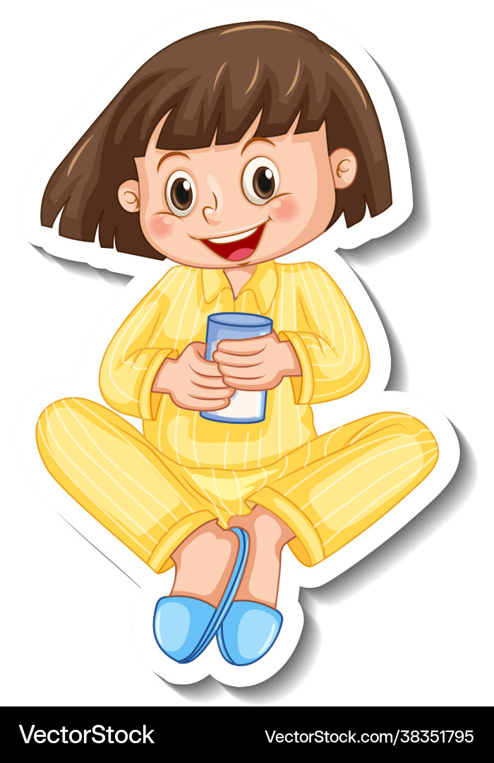 Sticker Vorlage mit einem Mädchen Cartoon Charakter Sticker Vorlage mit einem Mädchen Cartoon Charakter vektorbild