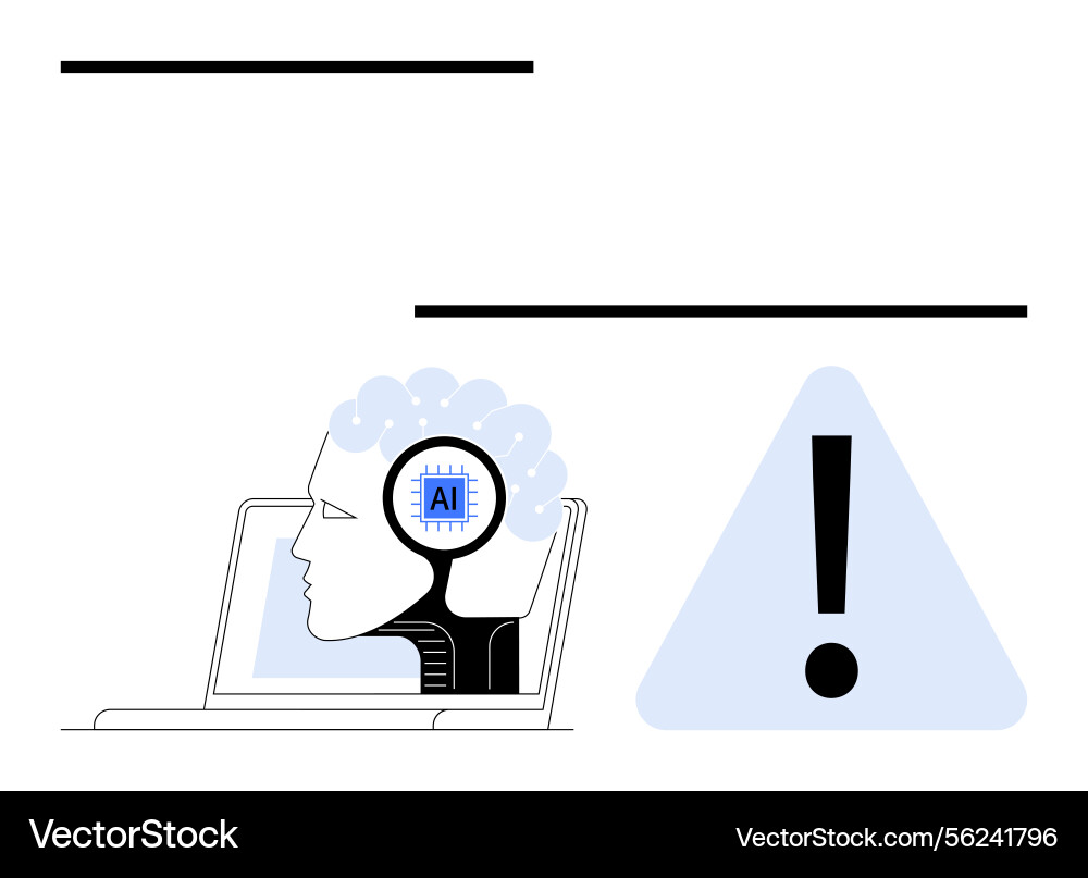 Artificial intelligence system with alert sign Artificial intelligence system with alert sign vector image