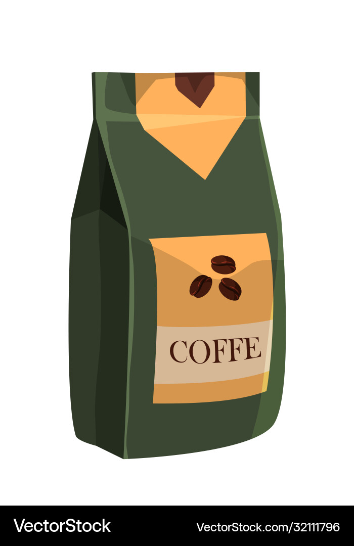 Coffee in beans green bag mockup isolated on white Vector Image