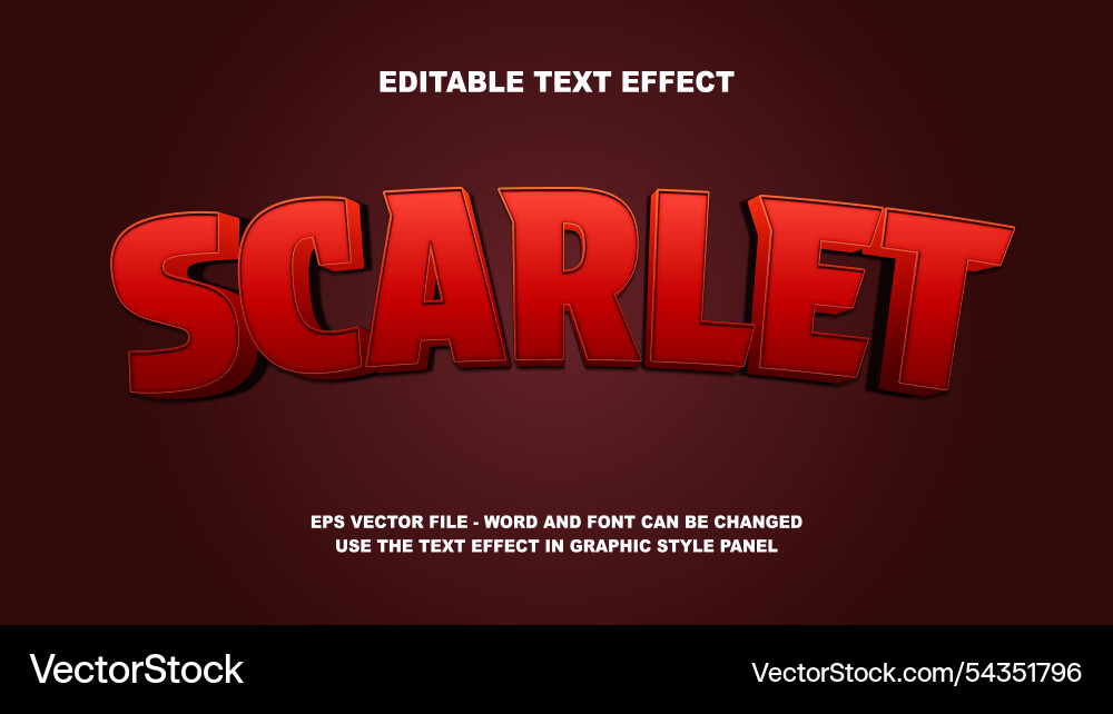 Editable text effect scarlet 3d template Editable text effect scarlet 3d template vector image