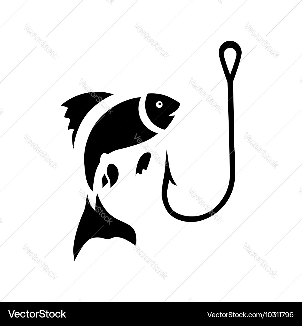 Fishing Hook and Fish Icon Vector Image