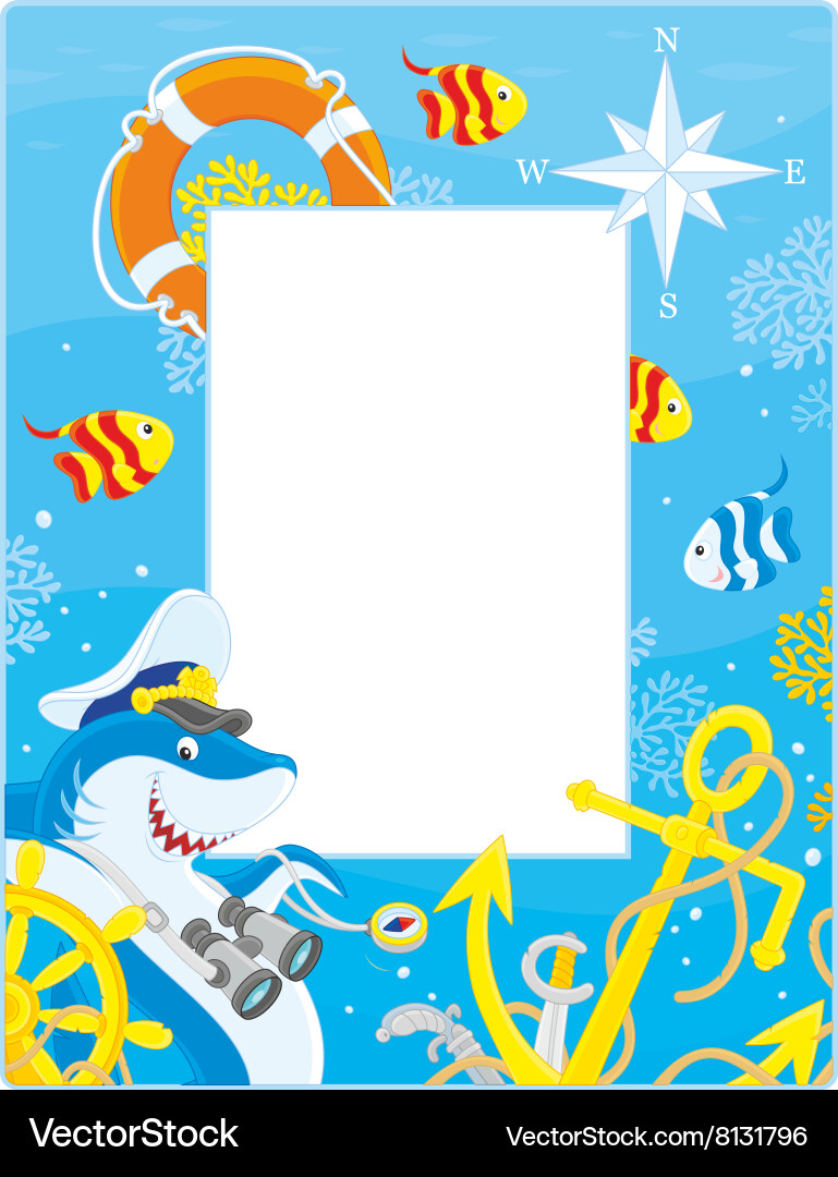 Frame with a shark captain Vector Image