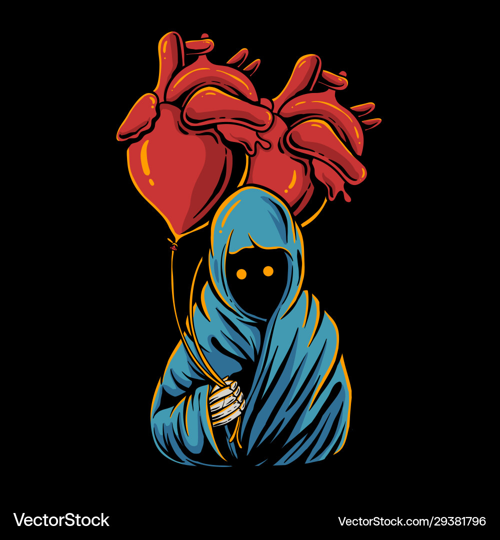 Grim Reaper with Heart Balloon vector image
