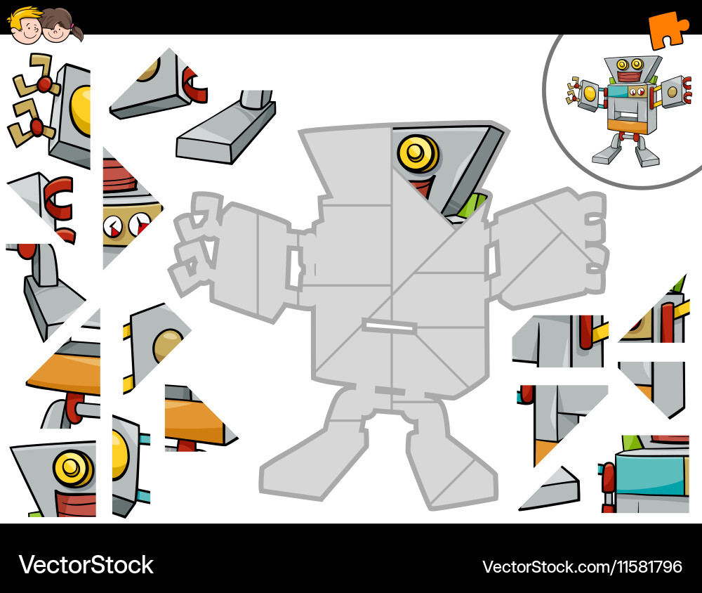Jigsaw puzzle game with robot vector image