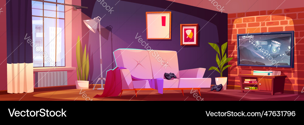 Modern room interior with video game on tv vector image