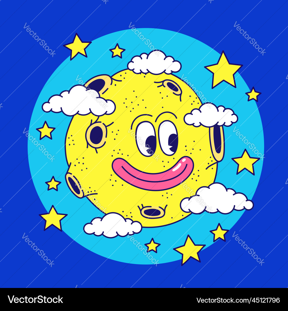 Moon character smiling - y2k style Vector Image