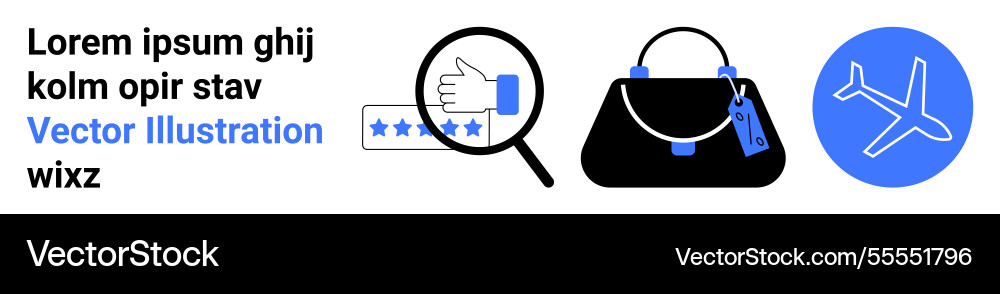 Product review travel bag and airplane concept Product review travel bag and airplane concept Vector Image