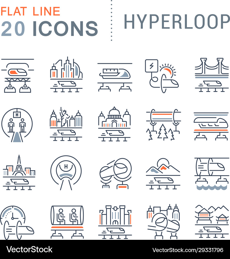 Set line icons hyperloop Set line icons hyperloop vector image