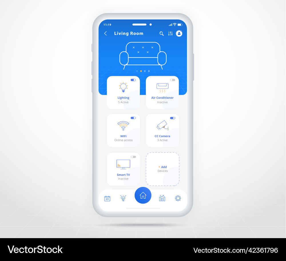Smartphone smart home control app ux ui iot Vektorbild