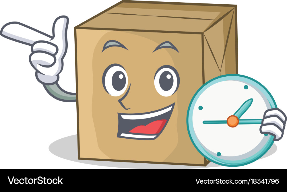 With clock cardboard character Vector Image