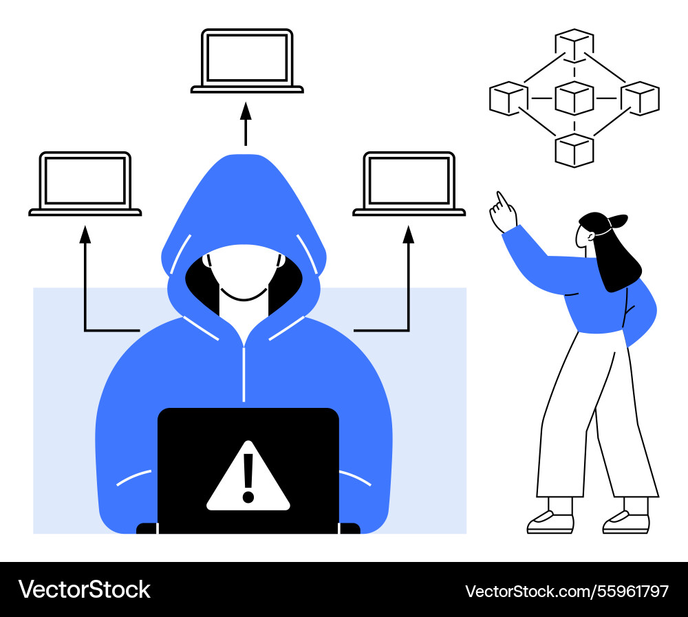 Cybersecurity threat with hacker in hood Cybersecurity threat with hacker in hood vector image