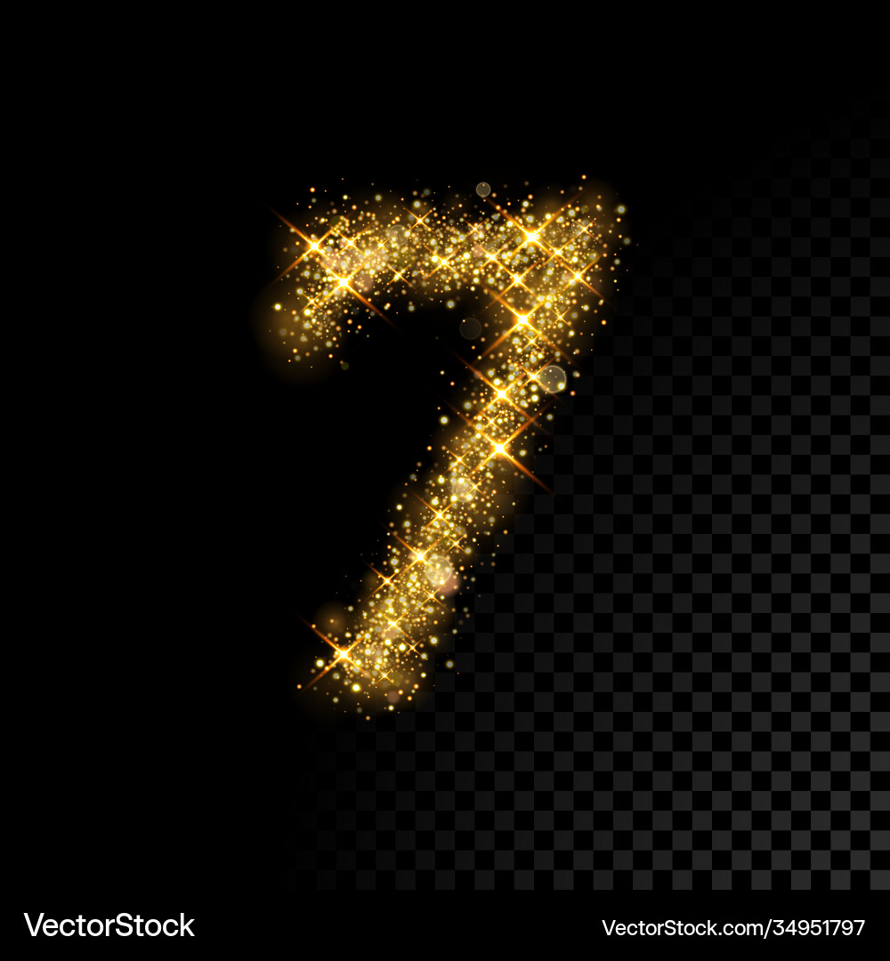 Gold glittering number seven 7 on black background Gold glittering number seven 7 on black background vector image