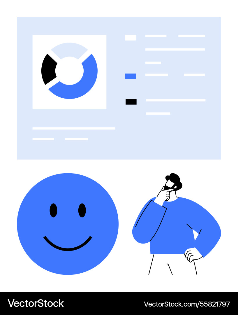 Person thinking while analyzing data visualization Person thinking while analyzing data visualization vector image