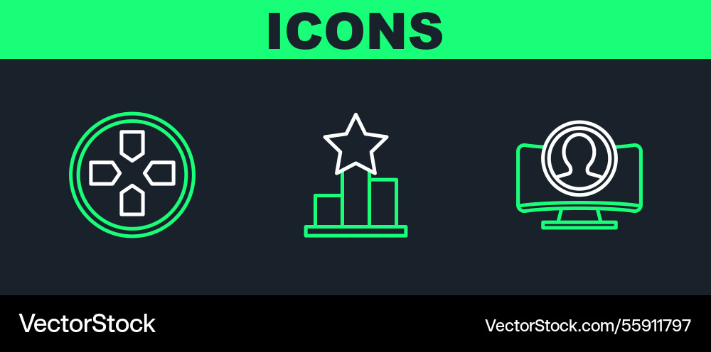 Set line create account screen gamepad and star Set line create account screen gamepad and star vector image