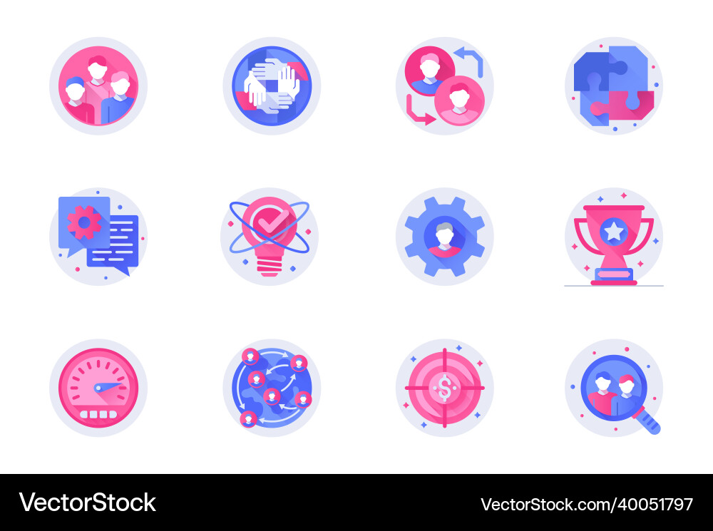 Teamwork concept web flat color icons with shadow Vector Image