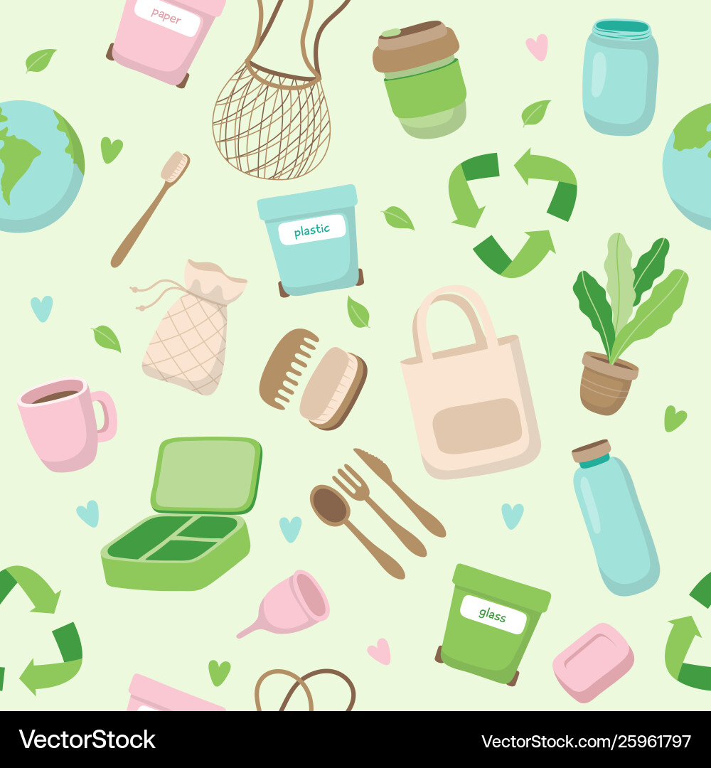 Zero waste concept seamless pattern with different Zero waste concept seamless pattern with different vector image