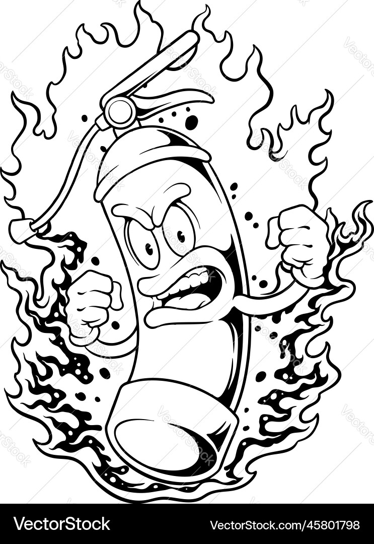 Böse Feuerlöscher Maskottchen Cartoon monochrom Böse Feuerlöscher Maskottchen Cartoon monochrom vektorbild