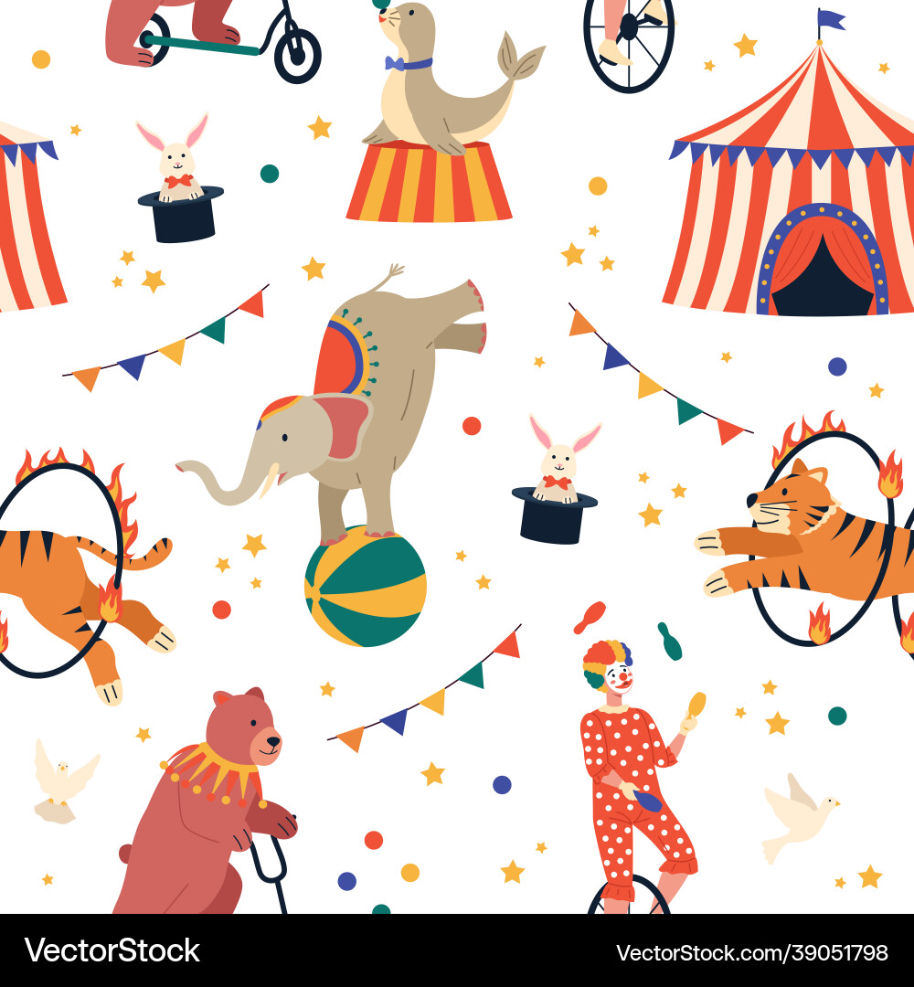 Circus show seamless pattern funny carnival Circus show seamless pattern funny carnival vector image
