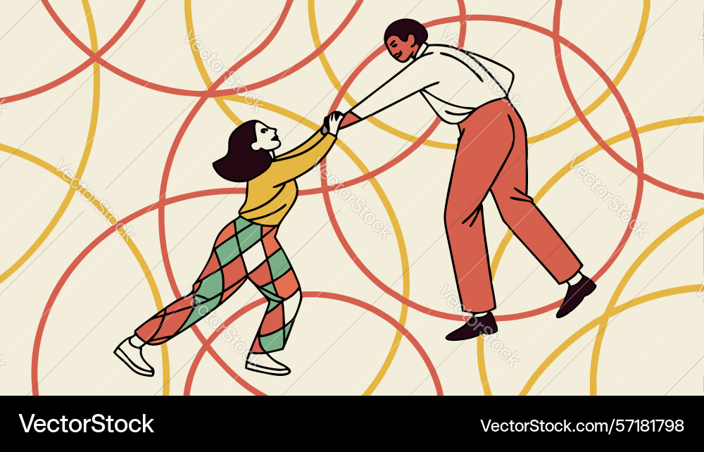 Dynamic duo in abstract flowing movement design vector image