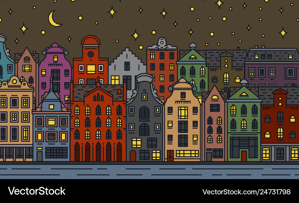 Europe house and apartments moon night Europe house and apartments moon night vector image